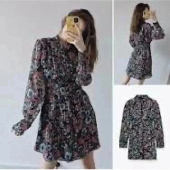 NWT Zara Floral Dress With Metallic Thread - Picture 5 of 8